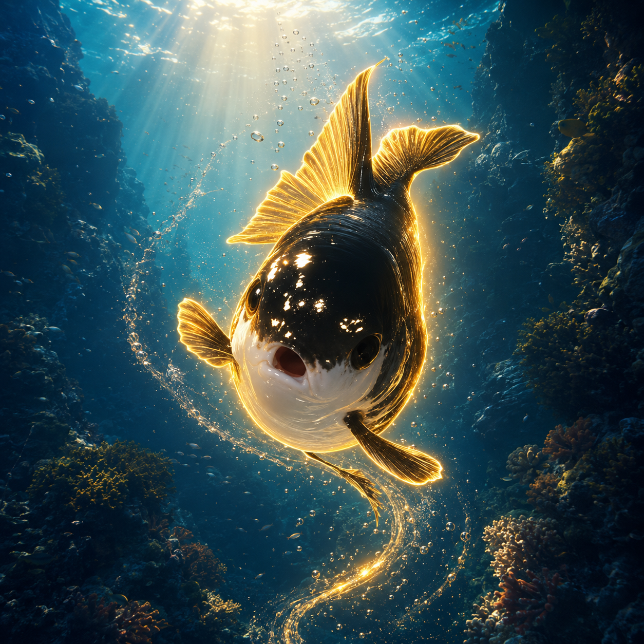 Orca the golden glowing fish